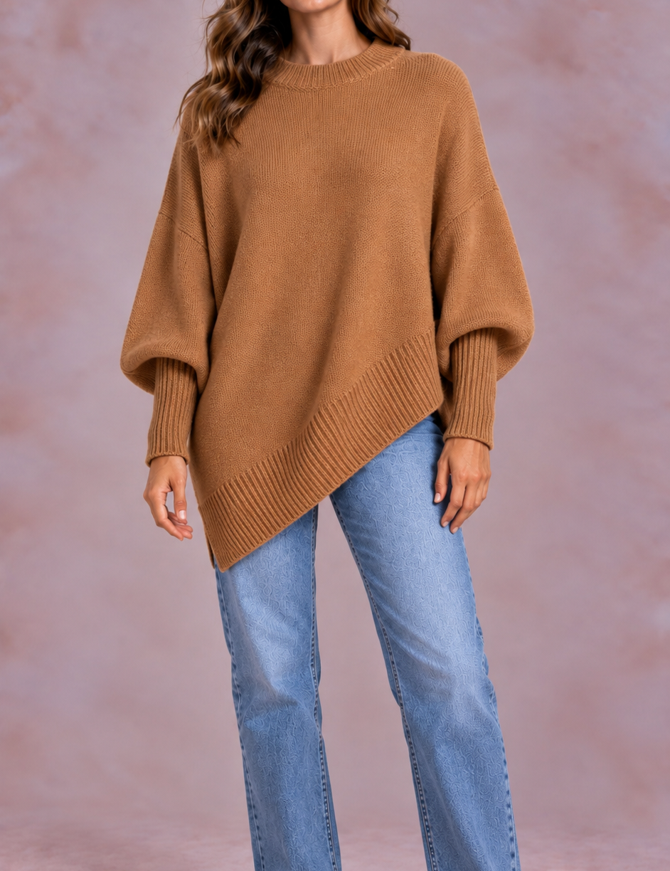 EVO | Damski oversize’owy sweter z wydłużonym dołem