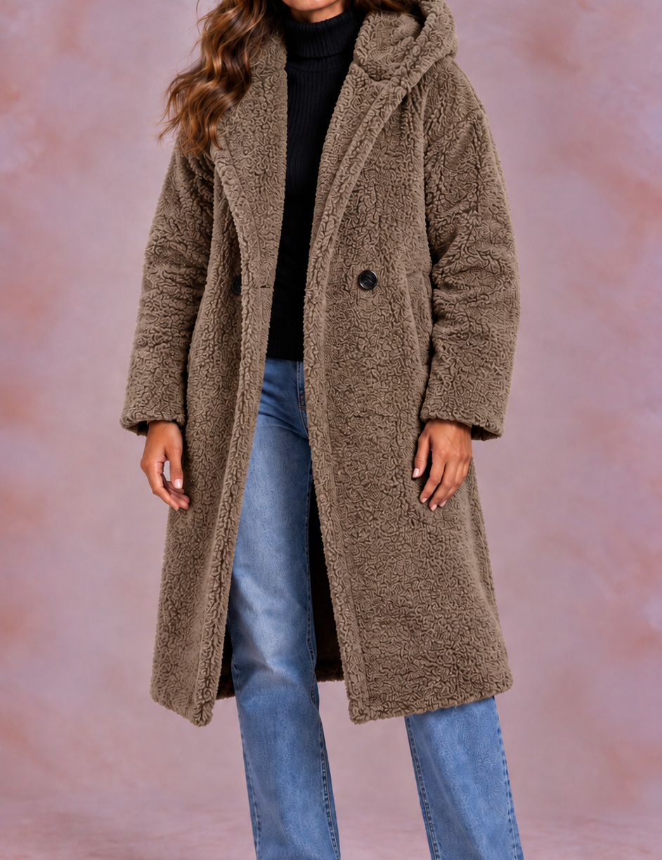 EVO | Damski płaszcz teddy o oversize’owym kroju