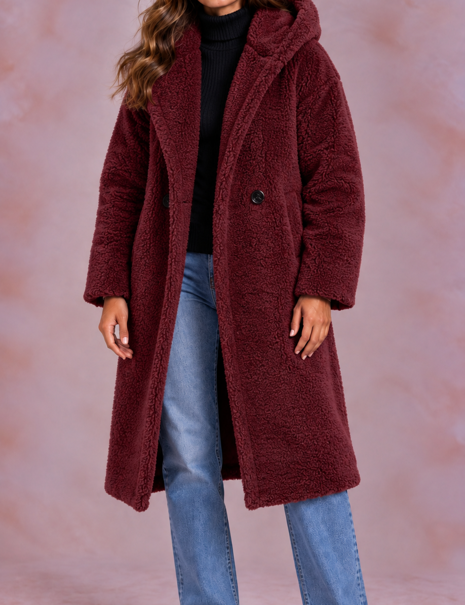 EVO | Damski płaszcz teddy o oversize’owym kroju