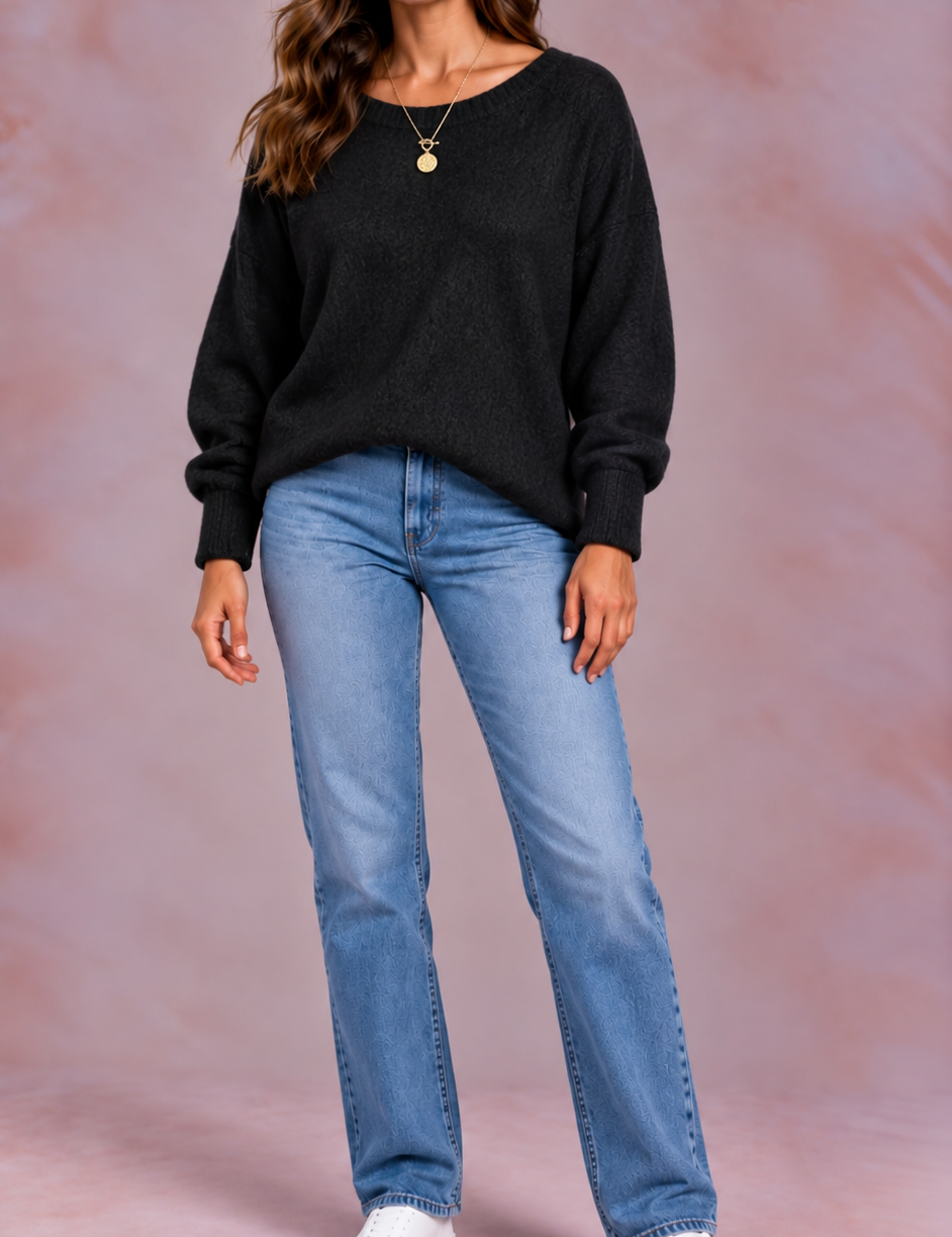 EVO | Damski oversize’owy sweter nietoperz z asymetrycznym dołem
