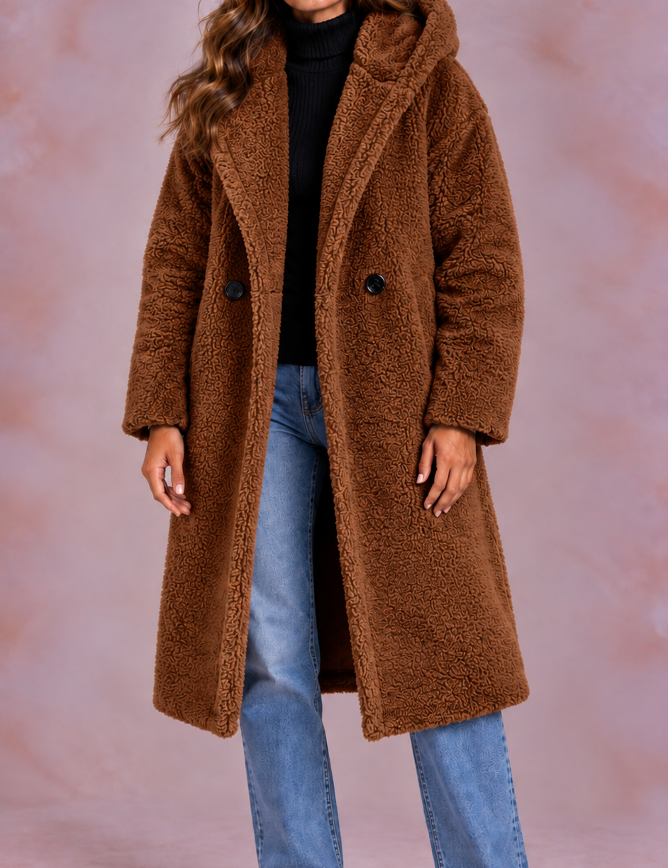 EVO | Damski płaszcz teddy o oversize’owym kroju