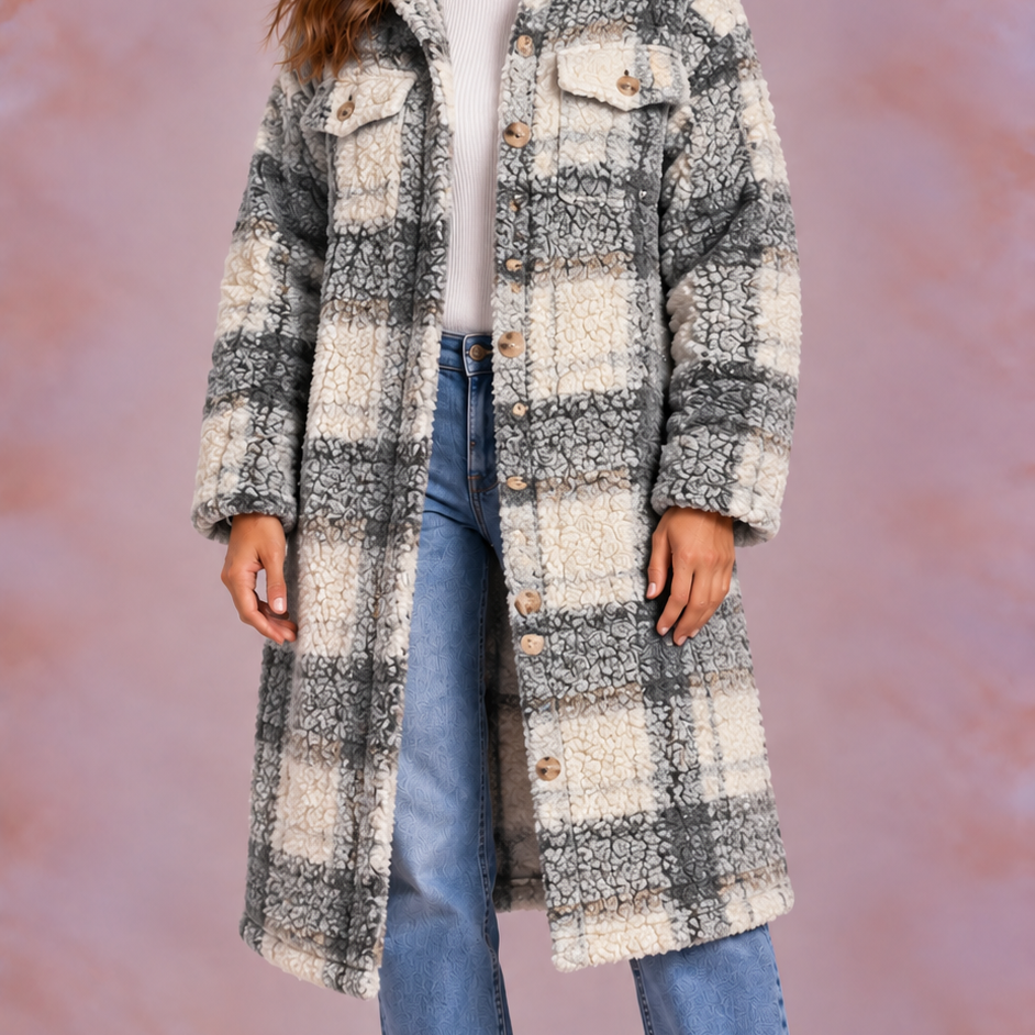 EVO | Damski płaszcz teddy o oversize’owym kroju