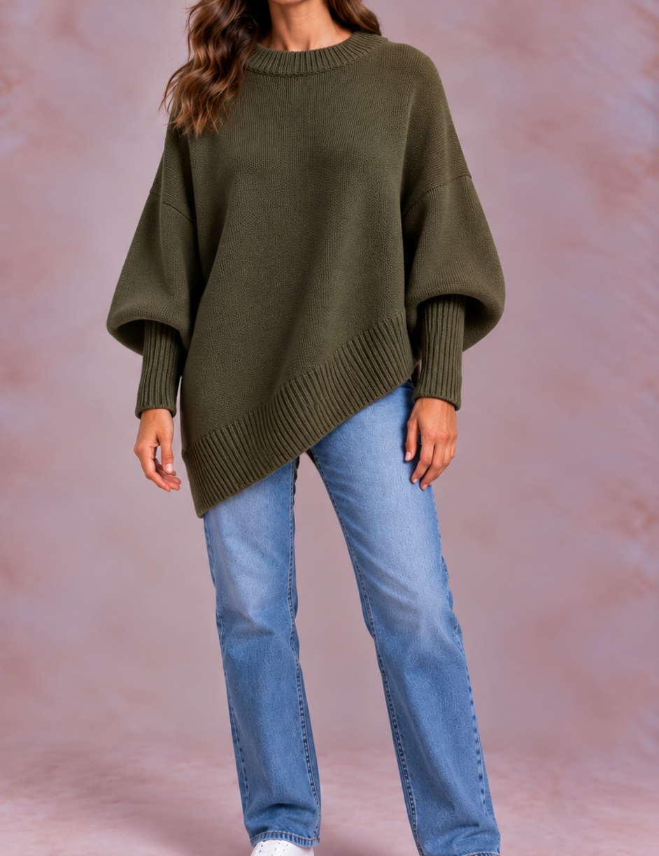 EVO | Damski oversize’owy sweter z wydłużonym dołem