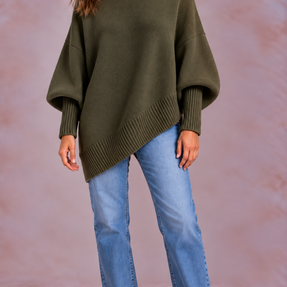 EVO | Damski oversize’owy sweter z wydłużonym dołem