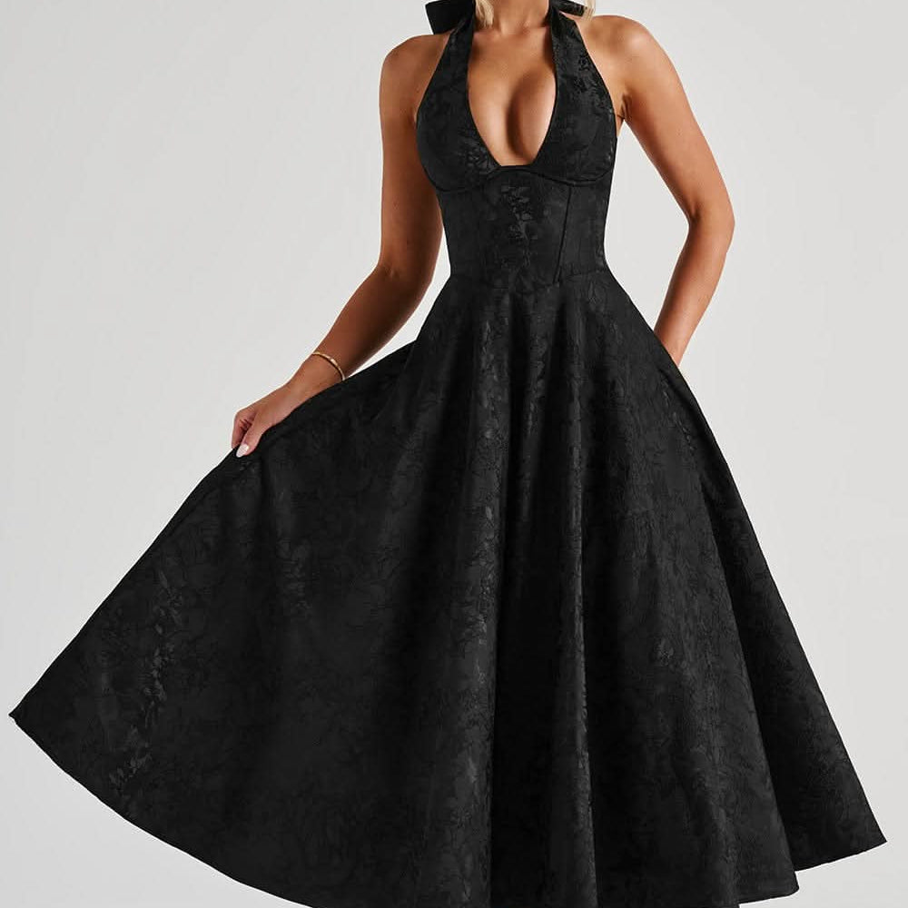 Luna Fashion House | Women’s Floral Halter Midi Dress Wedding Guest Occasion Dress