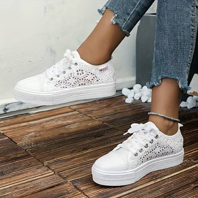 EVO | Damskie szydełkowe sneakersy na platformie