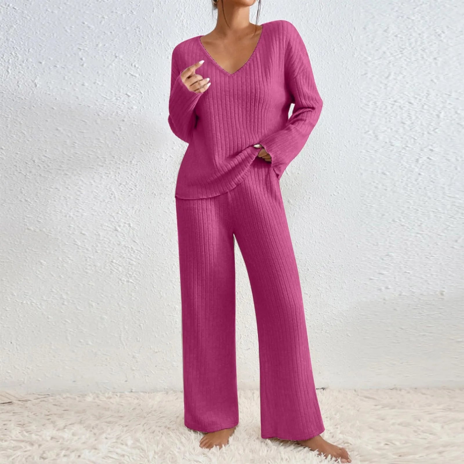 Women's Ribbed Two-Piece Co-Ord Set – Stylish & Comfortable Loungewear
