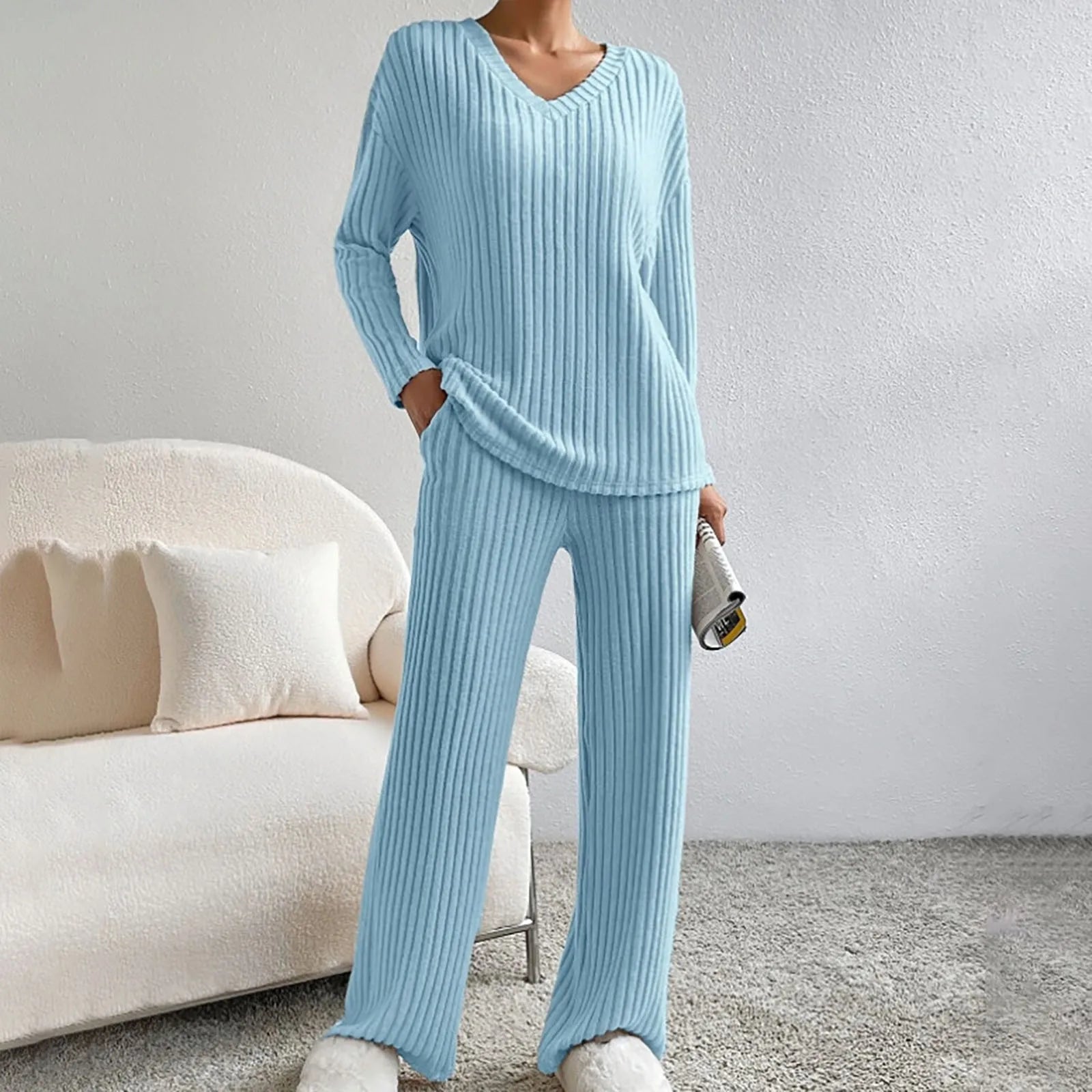 Women's Ribbed Two-Piece Co-Ord Set – Stylish & Comfortable Loungewear