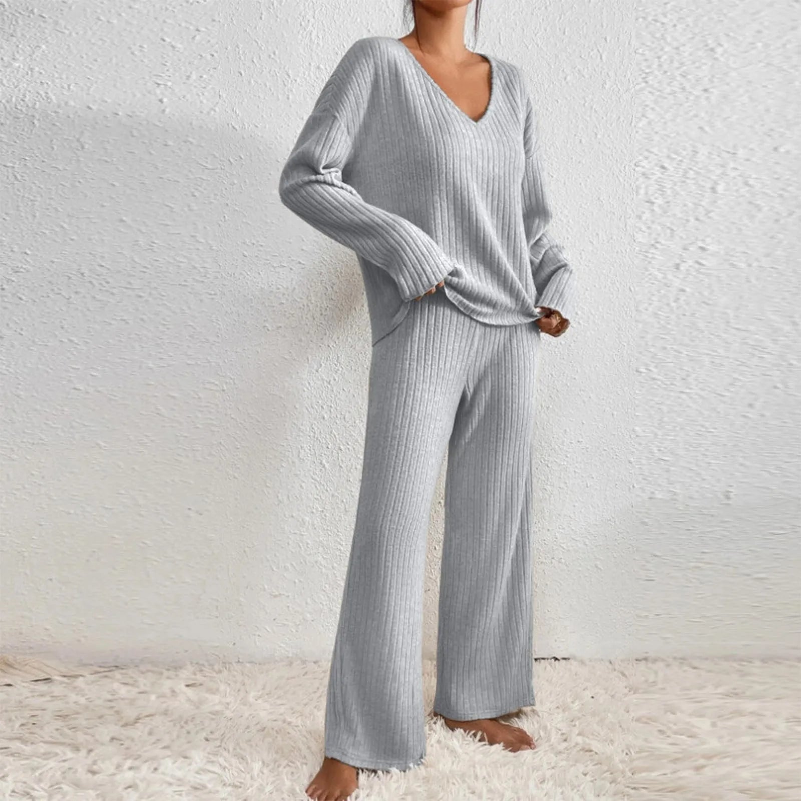 Women's Ribbed Two-Piece Co-Ord Set – Stylish & Comfortable Loungewear