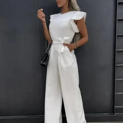 Women’s Ruffled Sleeve Jumpsuit – Relaxed Fit Day-to-Evening One Piece