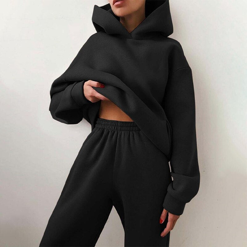 EVO | Damski komplet: oversize’owa bluza z kapturem i spodnie dresowe